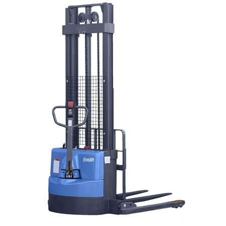 Eoslift Heavy Duty Industrial Grade T12J Adjustable Base Leg and Forks Full Electric Lift and Travel Straddle Pallet Truck Stacker 3300 lbs. 141.7 in. lifting height with Lithium Battery T15J